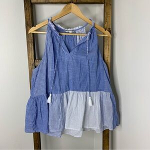 Lucky Brand Blue and White Striped Women's Top L